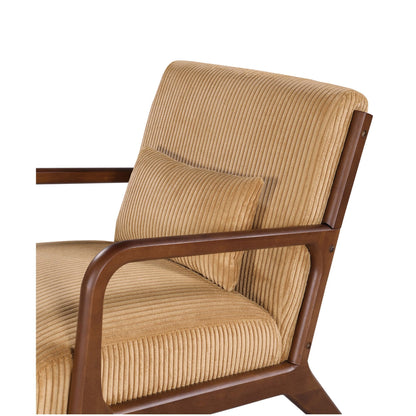 Ginger Corduroy Upholstered Wooden Armchair with Back Support Pillow