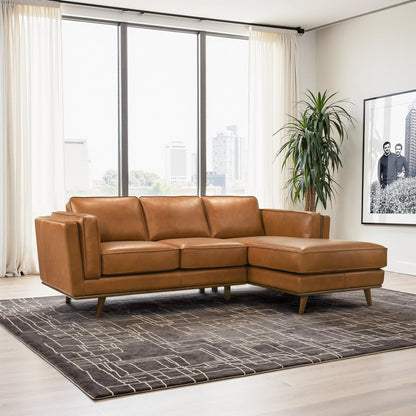 Chase Genuine Leather Sectional Right Facing Sofa Tan Leather 90.90 inches